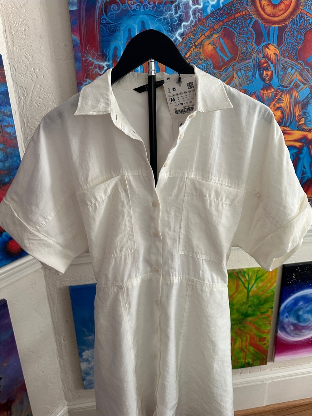 Zara White Button-Front Short Sleeve Dress - Picture 2 of 8